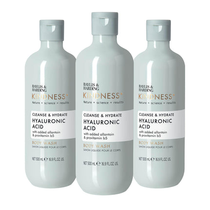 Baylis & Harding Kindness + Hyaluronic Acid, Pear & Orange Blossom Fragrance, 16.9 fl. oz Cleanse & Hydrate Body Wash (Pack of 3) - Biodegradable Formula - Vegan Friendly