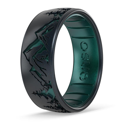 Enso Rings Etched Classic Silicone Rings - Comfortable and Flexible Design - Peak - Black Pearl/Emerald - Size 11