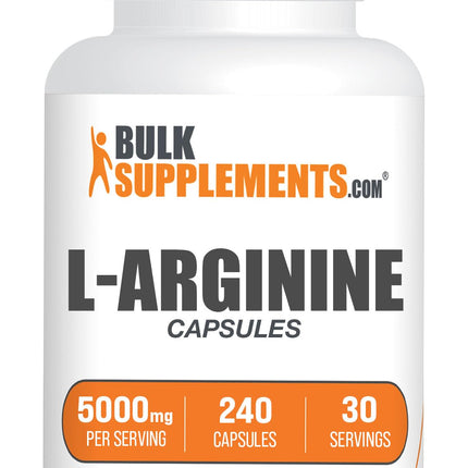 BulkSupplements.com L-Arginine Capsules - Arginine Supplement, Nitric Oxide Supplement - Gluten Free, 8 Capsules per Serving (5000mg), 240 Count (Pack of 1)