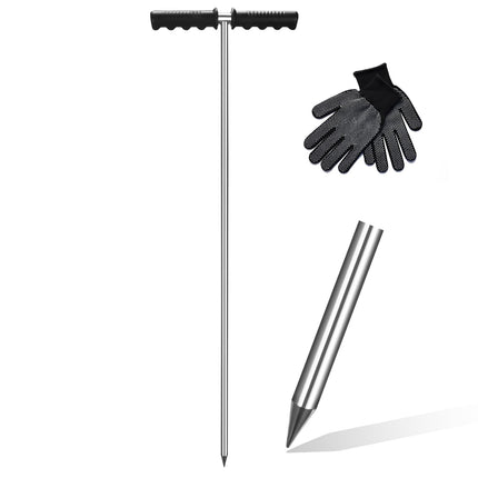 Soil Probe Rod,32"-48" Septic Tank Probe Rod,Beseetop Pipe Probe Made of Stainless Steel with Insulated T Handle Heavy Duty Perfect for Locating Septic Tank Underground Pipe Gravel Gopher Runs