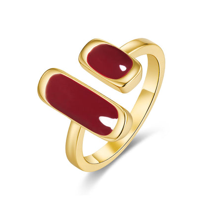 SNGIA 18K Gold Plated Color Enamel Rectangular Adjustable Open Statement Ring for Women Burgundy Red Ivory White Mocha Taupe Emerald Green Cobalt Blue Pearl White Lime Green Geometric Cuff Jewelry