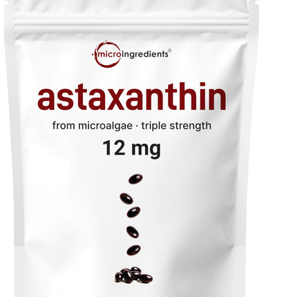 Micro Ingredients Astaxanthin 12mg with MCT Oil, 60 Softgels | Fresh Microalgae Source | Triple Strength, Easy to Swallow, Non-GMO, Gluten Free, Soy Free