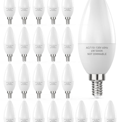 PARTPHONER B11 E12 6W LED Candelabra Bulb 600lm 5000K 24-Pack
