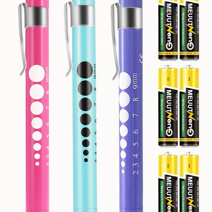 MEUUT Medical Pen Lights for Nurses 3 Pack & 6 AAA Batteries for EMT