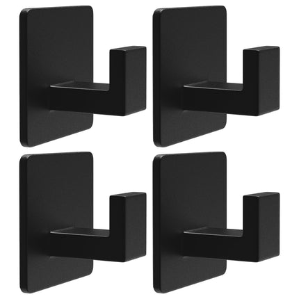 VAEHOLD 4 Pack Adhesive Towel Hooks, Heavy Duty Wall Hooks Aluminum Hooks Stick on Door, Kitchen, Bathroom for Hanging Coat, Hat, Towel, Robe, Clothes (Black)