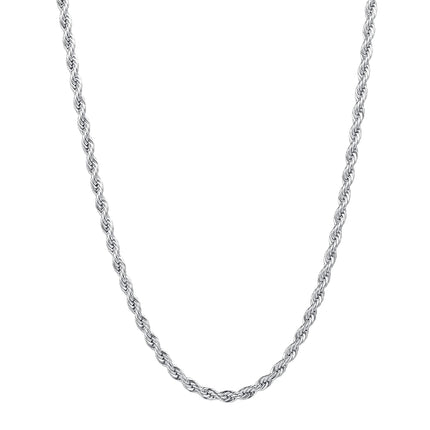 Fiusem Silver Chain Necklace for Men 3mm Stainless Steel Rope Chain 24 Inch