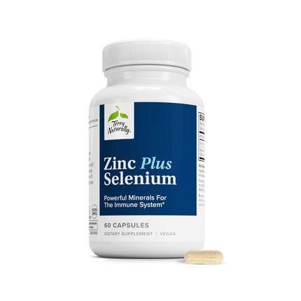 Terry Naturally Zinc Plus Selenium - Immune & Respiratory Health Supplement - Mineral Supplement with Zinc Bisglycinate Chelate - Formula with Selenium for Cellular Health Support - 60 Capsules
