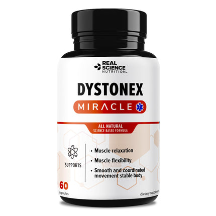 Real Science Dystonex - Dystonia Support Supplement for Tremors, Muscle Contractions & Spasms – Muscle Relaxer Pills with Vinitrox & GABA for Nerve Support & Blood Circulation – Made in USA, 60 Caps