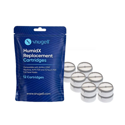 Snugell HumidX Plus for AirMini CPAP Machine –12-Pack – Replacement Cartridges for ResMed AirMini HumidX – Compatible with P10 Nasal Pillows & N20/N30 Nasal Masks – Enhances Comfort & Humidity Control
