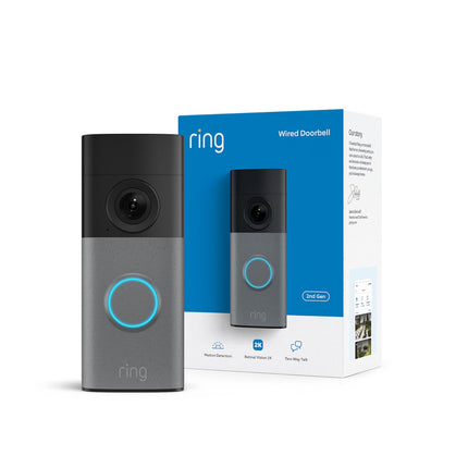 Ring Wired Doorbell 2K (newest model), Retinal 2K with wide-angle video, up to 6x Enhanced Zoom, and Two-Way Talk, Speckled Gray