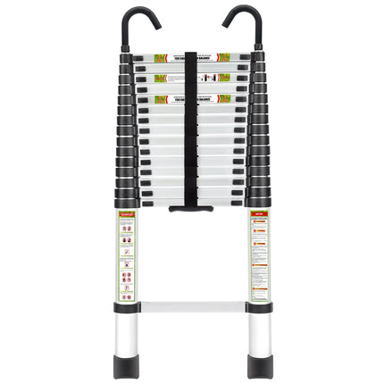 RIKADE Telescoping Ladder, 20.3 FT Aluminum Lightweight Collapsible Ladder with Detachable Top Hooks, 330 lbs Max Load, Extension Ladder for RV, Roof and Construction, Aluminum