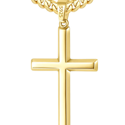 Lovjewl 18K Gold Cross Necklace for Men, Gold Cross Pendant Necklace with 4mm Stainless Steel Cuban Link Chain, Mens Chain Necklaces, Gold Chains for Men 22 Inch