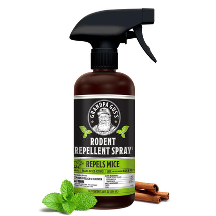 Grandpa Gus's Rodent Repellent Spray - Peppermint Oil Spray for Rodents & Mice - Plant-Based Mouse Deterrent for Cars, RVs, Garages & Indoor Spaces - Non-Staining Formula - 16 oz
