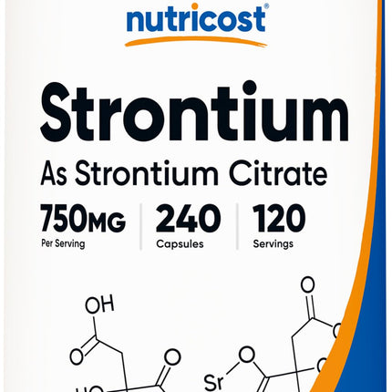 Nutricost Strontium Capsules 750mg, 240 Capsules - Vegetarian, Non-GMO, Gluten Free