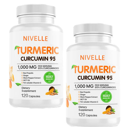 NIVELLE Turmeric Curcumin | Pure Turmeric Curcumin Supplement 1000mg | 95% Curcuminoids with Bee Propolis, Ginger, MCT Oil, Fat Soluble Vitamin C, & Black Pepper | 120 Capsules (2)