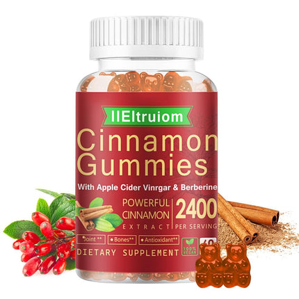 IIEltruiom Cinnamon Supplements, Premium Ceylon Cinnamon Gummies 2400mg with Berberine, Turmeric, Apple Cider Vinegar, Bitter Melon, Chromium - Vegan, Non-GMO丨60 Counts