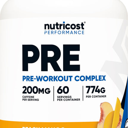 Nutricost Pre-Workout Complex Powder (60 Servings, Peach Mango) - Pre-Workout Supplement with Beta-Alanine, Taurine & Amino Acids