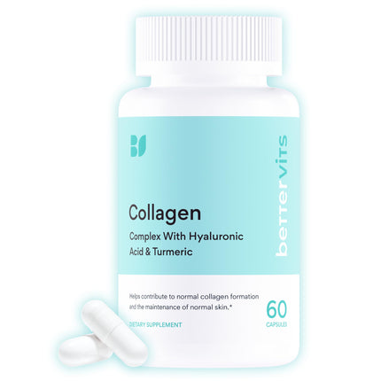 Bettervits Collagen Peptides Complex with Hyaluronic Acid & Turmeric | Hydrolyzed Marine Collagen Supplements for Women & Men | Collagen with Vitamin C for Skin, Hair, Nails & Joints – 60 Capsules