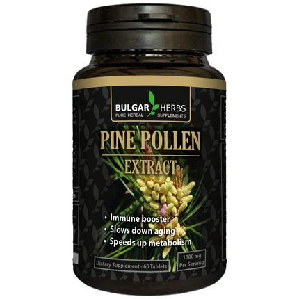 Bulgar Herbs Raw Organic Pine Pollen Tablets – 60 Count | Cell Wall Cracked | Wild Mountain Harvest | Premium Full Spectrum Dietary Supplement