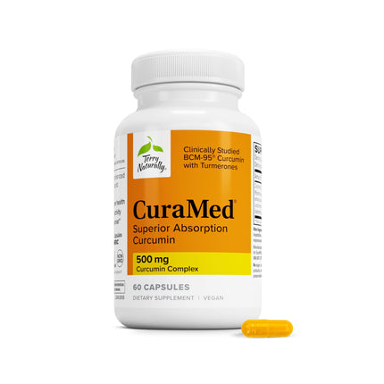 Terry Naturally CuraMed 500mg - Antioxidant Supplement for Brain & Immune Health Support - Supplement with Curcumin & Turmeric Essential Oil - Herbal Liver Support - 60 Capsules