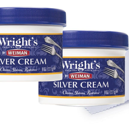 Wright's by Weiman Silver Cleaner and Polish Cream - Gently Clean and Remove Tarnish without Scratching, Ammonia-Free, 8 Ounce, 2 Pack with Polishing Cloth