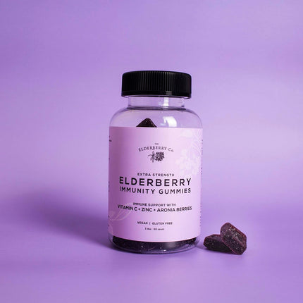 The Elderberry Co. Extra Strength Elderberry Gummies + Aronia Berries with Vitamins C, D,E and Zinc for All-Natural Immune Support, No Artificial Ingredients (60 Count)
