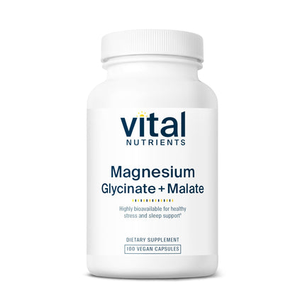 Vital Nutrients Magnesium Glycinate + Malate - 120mg Vegan Magnesium Supplement for Women and Men - Muscle, Heart, Bone Support* - Promotes Relaxation - Gluten, Dairy and Soy Free - 100 Capsules