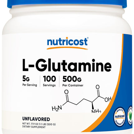 Nutricost L-Glutamine Powder (500 Grams) Unflavored - Gluten Free & Non-GMO, 100 Servings