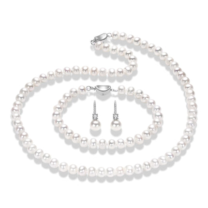 Freshwater Pearl Necklace Set Includes Bracelet and Earrings Genuine Pearl Set Jewelry for Women 925 Sterling Silver Pearl Jewelry for Mother's Day, Anniversary, Birthday, Valentine's Day, Wedding