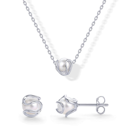 PAVOI Pearl Pendant Stud Earring Set for Women, White Gold, Size 6.8MM, W
