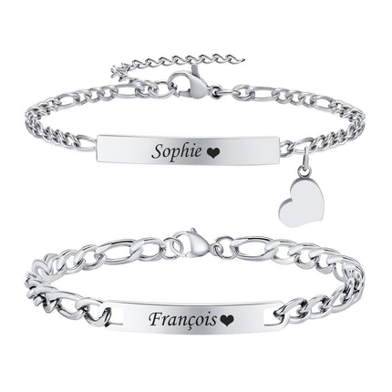 Personalized Matching Bracelet for Couple - Free Engraving Custom Couples Bracelets,Hypoallergenic Adjustable Stainless Steel Long Distance Relationship Jewelry,Promise Bracelet Gifts for Him and Her