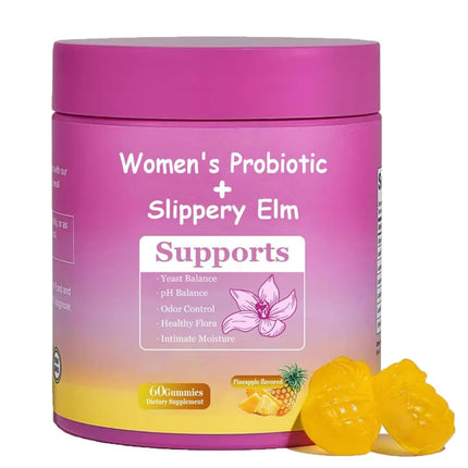 Her Juicy Feminine Probiotics Gummies for Women | Pineapple Flavor | Supports pH Balance, Gut Health & Immune System | with Slippery Elm, Prebiotics & Lactobacillus Blend | 60 Gummies (1pc)