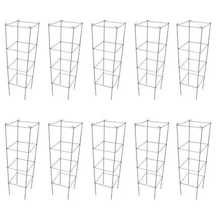 Galvanized Square Folding Tomato Cage Plant Support Stake Tower 12 inch by 46 inch, Pack of 10 Sets(Also Sold as Pack of 2 & 5,PVC Green is Available)