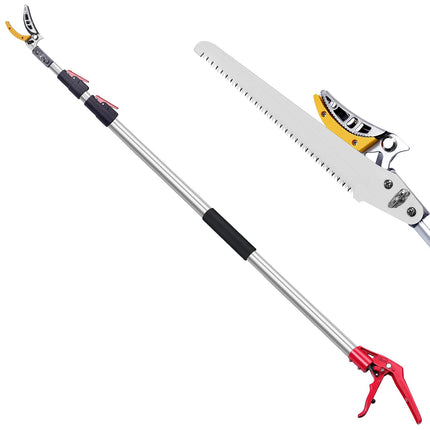 FLORA GUARD Extendable Tree Pruner 4.6-10ft, Telescoping Pole Pruner & Pole Saw with Cut & Hold Fruit Picker, Lightweight Long Reach Branch Trimmer for High Trees