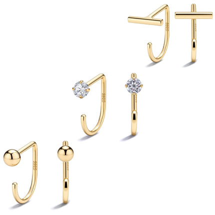 Sanglarst 925 Sterling Silver 14K Gold Plated Backless Half Hoop Earrings