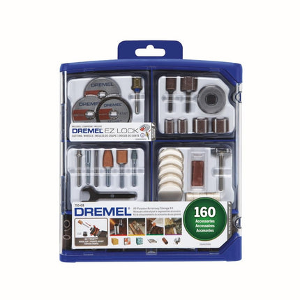 Dremel 160-Piece Rotary Tool Accessory Kit with EZ Lock Technology - 1/8" Shank - Cutting Bits, Polishing Wheel and Compound, Sanding Drums and Sanding Discs (710-08)