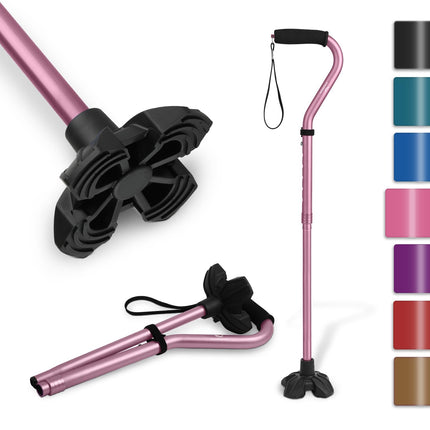 KINGGEAR F1 Walking Stick, Walking Cane for Women & Men, Self Standing Walkers for Seniors with Wrist Strap, Lightweight & Sturdy Offset EVA Handle and Large Quad Base