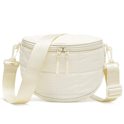 KKXIU Puffer Crossbody Bags for Women Puffy Bum Bag Lightweight Sling Fanny Pack Quilted Shoulder Purse for Travel (Beige)