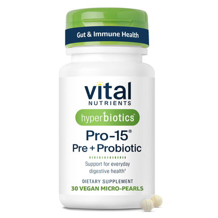 Hyperbiotics Vital Nutrients Pro-15 Prebiotics and Probiotics for Women and Men | 15 Science Backed Strains | Supports Occasional Constipation, Diarrhea, Gas & Bloating | 30 Vegan Time Release Pearls