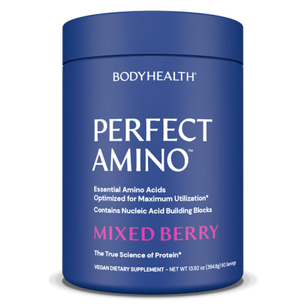 BodyHealth PerfectAmino Powder - BCAA and EAA Powder for Pre and Post Workout - Amino Acid Energy Drink for Men and Women to Support Lean Muscle and Recovery - Mixed Berry - 60 Servings