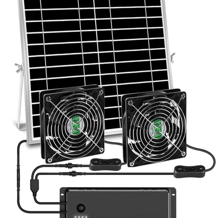 erifyng Solar Powered Fan with Battery, Rechargeable Solar Fan for Chicken Coop, Greenhouse, Shed, Outside with Two IPX7 Waterproof Exhaust Intake Fans 16.5Ft On/Off Switch Cable