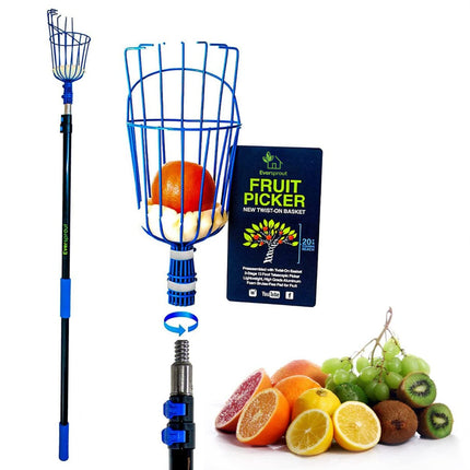 EVERSPROUT 4.5 to 12 Ft Fruit Picker with TwistOn Basket and Extension Pole