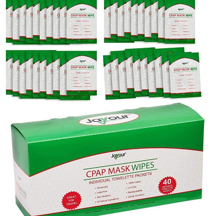 40 Pack - Travel CPAP Mask Wipe Towelettes - 40 Wipes Total (1 Wipe Per Packet) Unscented, 100% Cotton, Lint Free | For Cleaning CPAP Mask | Perfect For Travel