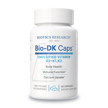 BIOTICS RESEARCH Bio-DK Caps™–Emulsified Vitamin D and K, Vitamin D3 125 mcg & Vitamin K (k1,k2) 550 mcg- MK7– Vitamin D3 K2 K1, Stronger Bones, Musculoskeletal Strength, Healthy Heart & BMI 60 Caps