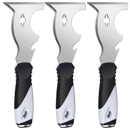 Mister Rui Paint Scraper, 3 Pack Multi Use Paint Tools Putty Knife 10 in 1, Paint Scraper Tools for Painting, Metal Scraper with Hammer End, Taping Knife, Spackle Tool