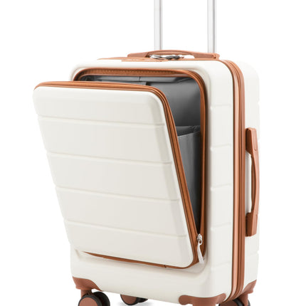YOETEY Carry On Luggage 22x14x9 Airline Approved, Hardside Spinner Suitcase with Front Pocket for Laptop, TSA Lock & Silent Wheels (20 in, White)