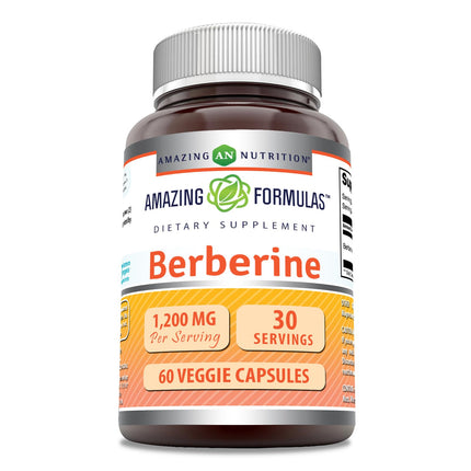 Amazing Formulas Berberine Supplement | 1200 Mg per Serving | Veggie Capsules | Non-GMO | Gluten-Free | Made in USA (60 Count, 1 Pack)