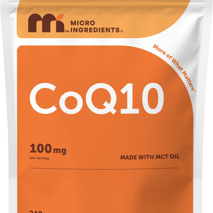 Micro Ingredients CoQ10 100 mg Per Serving, 240 Softgels | Coenzyme Q10 (Ubiquinone) Supplement | Made with MCT Oil | Non-GMO, Gluten Free