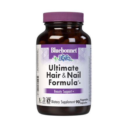 BlueBonnet Nutrition Ultimate Hair and Nail Formula, Vitamins, Minerals, Specialty Nutrients for Beauty Within, Gluten-Free, Kosher-Certified, Dairy-Free, Vegan, 90 Vegetable Capsules, 30 Servings, White