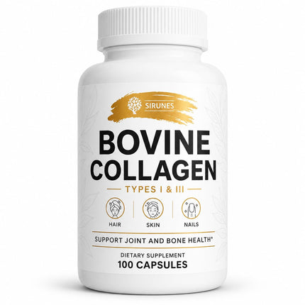 SIRUNES Bovine Collagen Supplements for Men and Women I Hydrolyzed Grass Fed Bovine Collagen Peptides Dietary Supplement for Joint, Nerve & Bone Support - Non-GMO, Anti-Aging - 100 Capsules